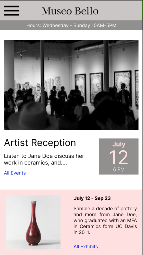 Landing page of prototype